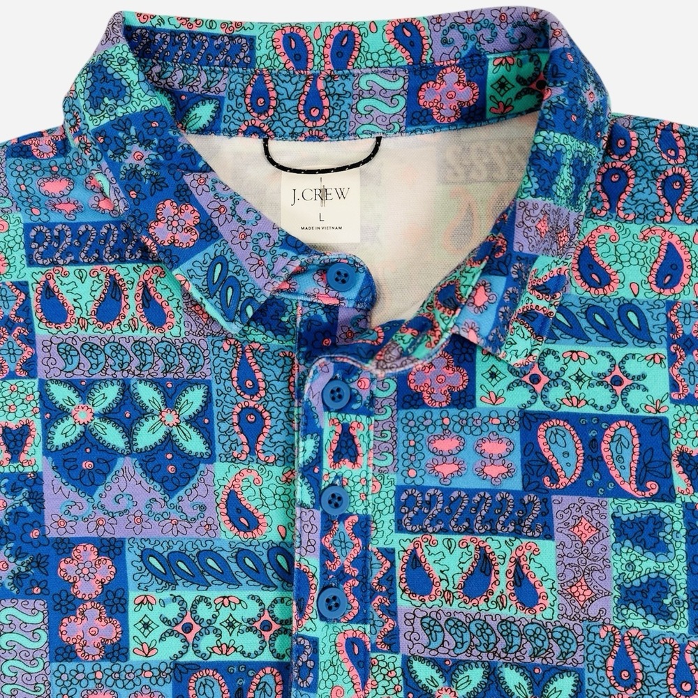 J Crew Performance Polo Shirt Mens L Coolmax Oarsman Multicolor Short‎ Sleeve